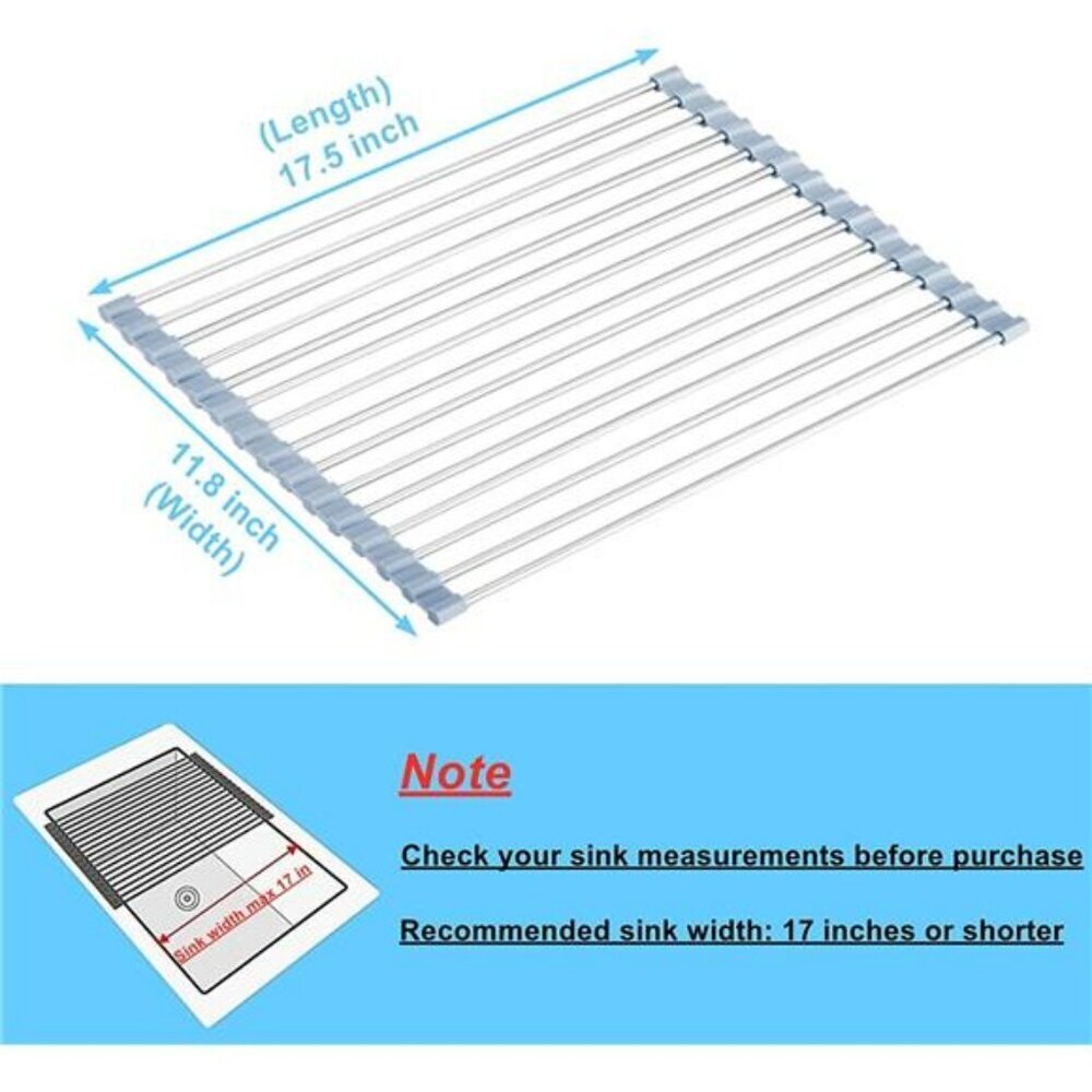 Seropy Roll Up Dish Drying Rack Over Sink Stainless Steel Foldable Kitchen Rack - Picture 4 of 7
